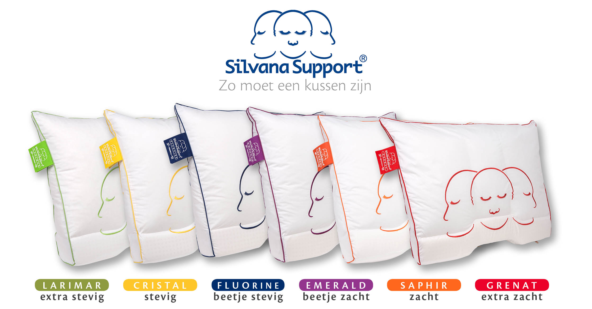 De 6 Silvana Support kussens op rij